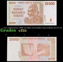 2007-2008 Zimbabwe (ZWR 3rd Dollar) 20,000 Dollars Hyperinflation Note P# 73a Grades vf++