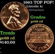 Proof 1963 Lincoln Cent TOP POP! 1c Graded Gem++ Proof Red BY USCG