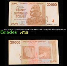 2007-2008 Zimbabwe (ZWR 3rd Dollar) 20,000 Dollars Hyperinflation Note P# 73a Grades vf++