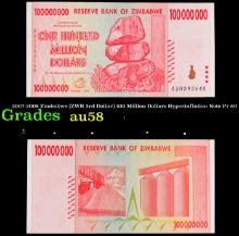 2007-2008 Zimbabwe (ZWR 3rd Dollar) 100 Million Dollars Hyperinflation Note P# 80 Grades Choice AU/B