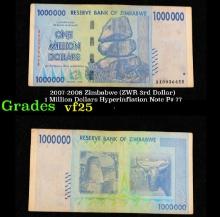 2007-2008 Zimbabwe (ZWR 3rd Dollar) 1 Million Dollars Hyperinflation Note P# 77 Grades vf+