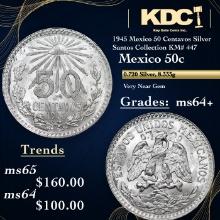 1945 Mexico 50 Centavos Silver Santos Collection KM# 447 Grades Choice+ Unc