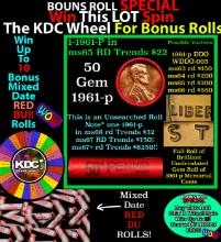 1-10 FREE BU RED Penny rolls with win of this 1961-p SOLID RED BU Lincoln 1c roll incredibly FUN whe