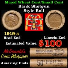 Lincoln Wheat Cent 1c Mixed Roll Orig Brandt McDonalds Wrapper, 1918-d end, Wheat other end