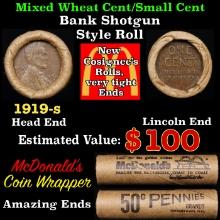 Lincoln Wheat Cent 1c Mixed Roll Orig Brandt McDonalds Wrapper, 1919-s end, Wheat other end