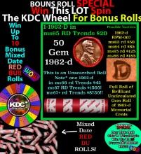 1-10 FREE BU RED Penny rolls with win of this 1962-p SOLID RED BU Lincoln 1c roll incredibly FUN whe