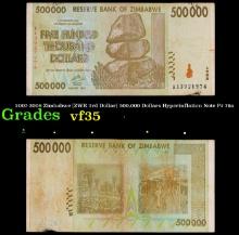 2007-2008 Zimbabwe (ZWR 3rd Dollar) 500,000 Dollars Hyperinflation Note P# 76a Grades vf++