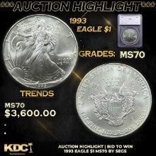 ***Auction Highlight*** 1993 Silver Eagle Dollar $1 Graded ms70 By SEGS (fc)