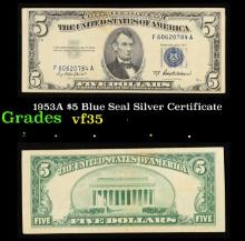 1953A $5 Blue Seal Silver Certificate Grades vf++