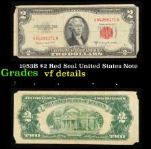 1953B $2 Red Seal United States Note Grades vf details