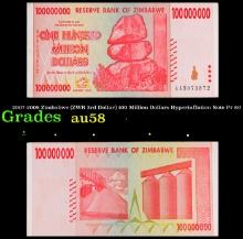 2007-2008 Zimbabwe (ZWR 3rd Dollar) 100 Million Dollars Hyperinflation Note P# 80 Grades Choice AU/B