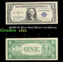 1935D $1 Blue Seal Silver Certificate Grades vf+