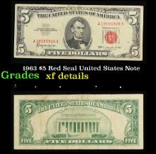 1963 $5 Red Seal United States Note Grades xf details