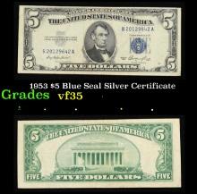 1953 $5 Blue Seal Silver Certificate Grades vf++