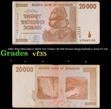 2007-2008 Zimbabwe (ZWR 3rd Dollar) 20,000 Dollars Hyperinflation Note P# 73a Grades vf++