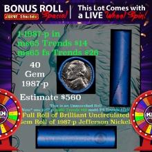 1-5 FREE BU Nickel rolls with win of this 1987-p SOLID BU Jefferson 5c roll incredibly FUN wheel