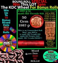 CRAZY Penny Wheel Buy THIS 1987-p solid Red BU Lincoln 1c roll & get 1-10 BU Red rolls FREE WOW