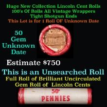 1-10 FREE BU RED Penny rolls with win of this Unknown Date SOLID RED BU Lincoln 1c roll incredibly F