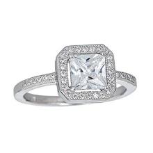Decadence Sterling SIlver 6mm Princess Cut Halo Pave Ring size 6