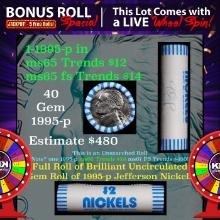 1-5 FREE BU Nickel rolls with win of this 1995-p SOLID BU Jefferson 5c roll incredibly FUN wheel