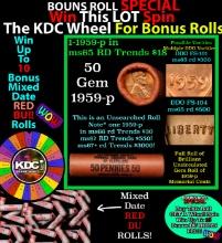 1-10 FREE BU RED Penny rolls with win of this 1959-p SOLID RED BU Lincoln 1c roll incredibly FUN whe