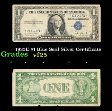 1935D $1 Blue Seal Silver Certificate Grades vf+