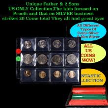 Sublime Page of 12 US Coins 4x Kennedy Half Dollars, 4x Dollar Coins $1, & 4x Eisenhower $1's