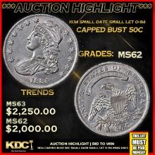 ***Major Highlight*** 1834 Capped Bust Half Dollar Small Date Small Let O-114 50c Select Unc USCG (f