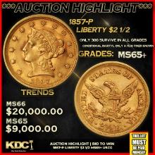 ***Major Highlight*** 1857-p Gold Liberty Quarter Eagle $2 1/2 GEM+ Unc USCG (fc)