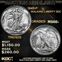 ***Auction Highlight*** 1945-p Walking Liberty Half Dollar 50c GEM++ Unc USCG (fc)