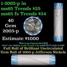 BU Shotgun Jefferson 5c roll, 2005-p  Ocean40 pcs Bank $2 Nickel Wrapper