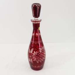 Red Cut to clear glass Kunstglas decanter set