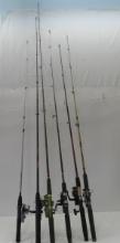 6 Medium Weight Spinning Fishing Reels & Rods