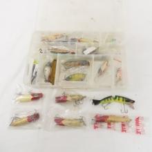 Vintage fishing lures, some wood, some plastic