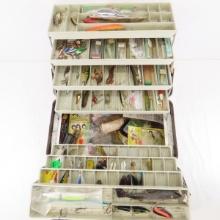 Vintage tackle boxes with lures and gear