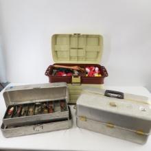 3 tackle boxes with lures, bobbers & misc