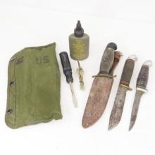 Military Gun Cleaning Kit & Fishing Knives