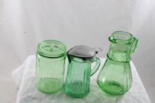 3 Anchor Hocking Vaseline Glass Pitcher/Jars