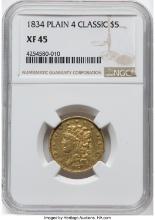 Certified 1834 plain 4 U.S. $5 classic head gold coin