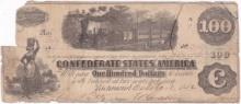 1862 Confederate States of America $100 banknote
