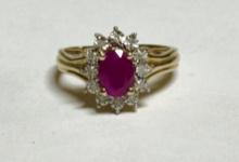 14K GOLD RUBY & DIAMOND RING WEIGHS 2.8 GRAMS SIZE 5&1/2