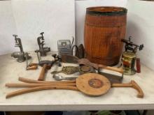 Barrel. Old Tools, Irons, Etc