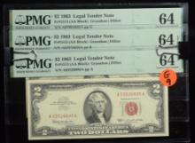 1963 $2 Legal Tender 3 Notes PMG64EPQ G9