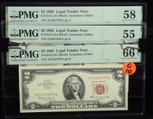1963 $2 Legal Tender 3 Notes PMG66-55EPQ G10