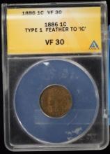 1886 Indian Head Cent ANACS Type 1 VF30