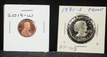 1981-S & 2019-W Proof SBA Lincoln Cent