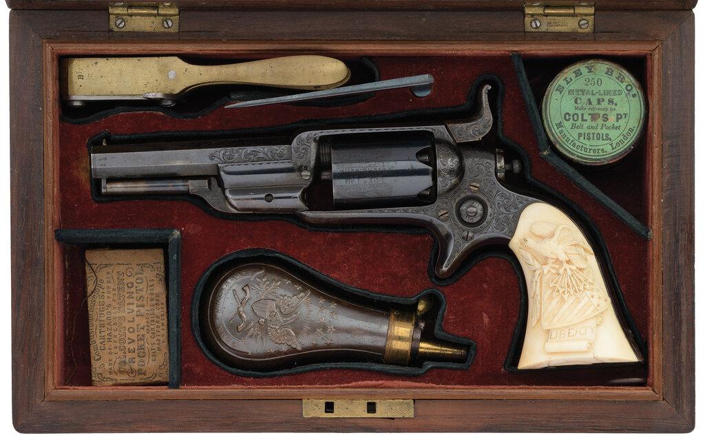 Factory Engraved Cased Colt 1855 Revolver with Carved Grip