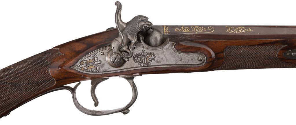 1830 Dated Gold Inlaid Spanish Percussion Shotgun