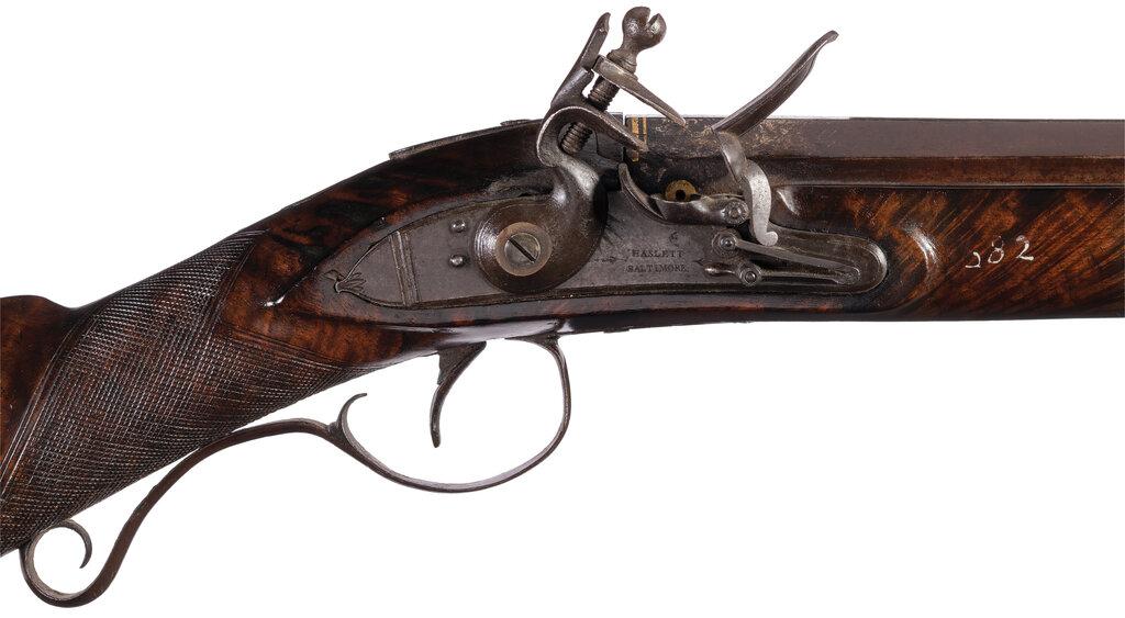 Deluxe Silver and Gold Inlaid Haslett Flintlock Market Gun