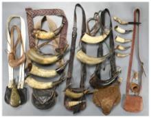 Large Group of Powder Horns and Pouches